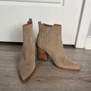 Marc Fisher Beige Suede Ankle Booties - Matter Bootie - Block Heel